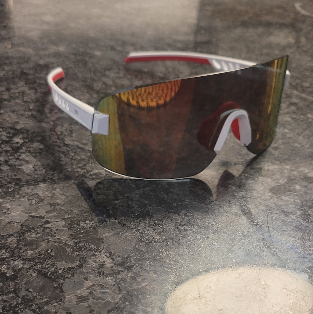 Cam Hanes Keep Hammering White and Red Running Sunglasses